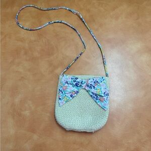 Floral Bow Accent Straw Crossbody Bag